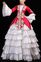 Robe de bal Lolita victorienne à manches Hime multicouches, taille haute, imprimé floral tridimensionnel, à volants